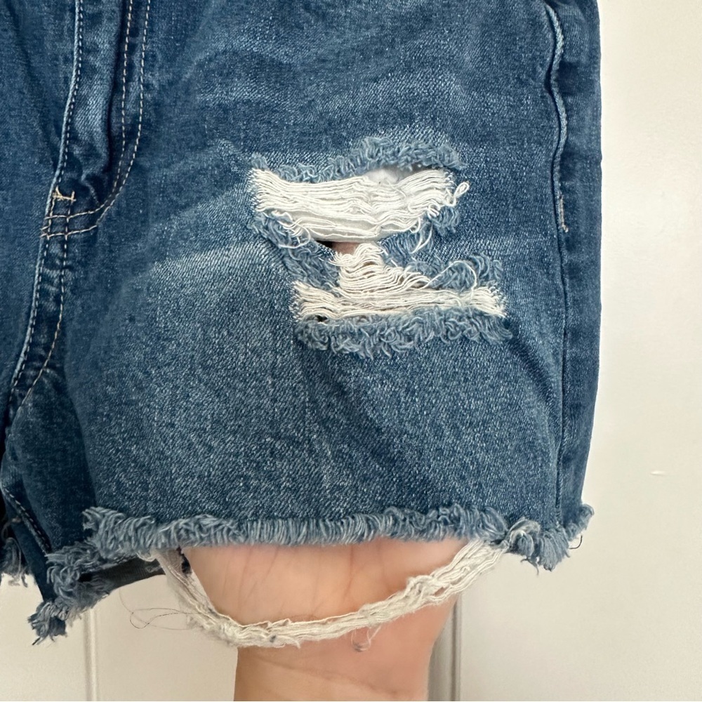 Women’s Blue Distressed Jean Shorts - Picture 3 of 9